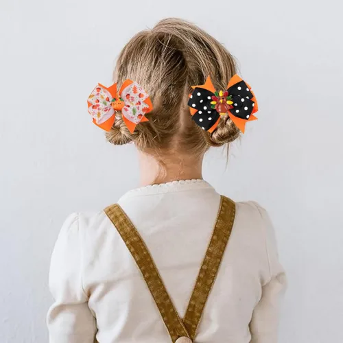 Miniatura 5 de Pinzas de lazo para el pelo de pavo de Acción de Gracias para niñas, calabaza naranja, moño, cocodrilo, pasadores, pasadores para el día de gracias
