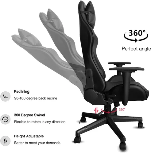 Miniatura 5 de Silla de gamer con reposacabezas y apoyo lumbar, silla giratoria y reclinable de oficina de altura ajustable y respaldo alto