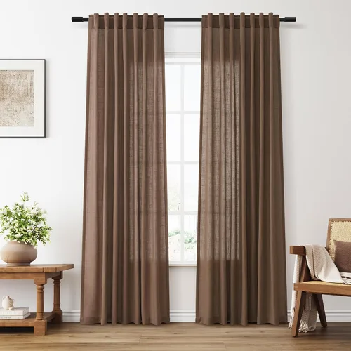 Miniatura 63 de Aersas Aqua Green Linen Curtains 84 Inches Long 2 Panels Set Back Tab Rod Pocket Living Room Curtain Farmhouse Rustic Light Filtering Hook Drapes