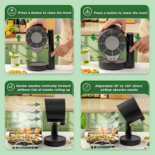 Miniatura 6 de Campana extractora portátil para cocina de RV, BBQ, olla caliente, ventilador de escritorio para cocina con 3 velocidades, altura telescópica, bajo