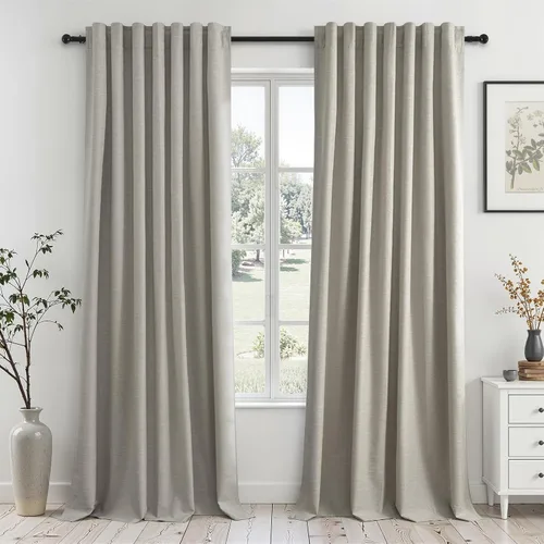 Miniatura 11 de Topfinel Cortinas opacas, blanco beige, 2 paneles, ventanas pequeñas, textura, mezcla de lino, bohemia, abedul, rural, gancho, bolsillo trasero
