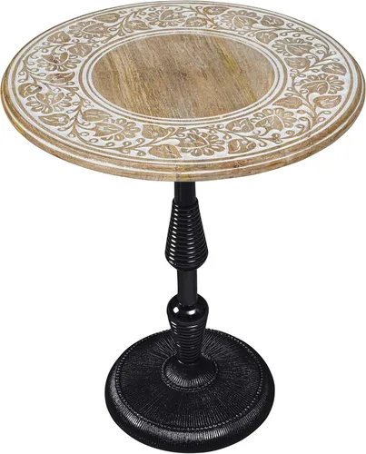 Miniatura 30 de Mesa de café de madera, mesa auxiliar con pilar individual, mesa pequeña, mesita de noche, mesa lateral, mesa de cabecera, mesa lateral de sala