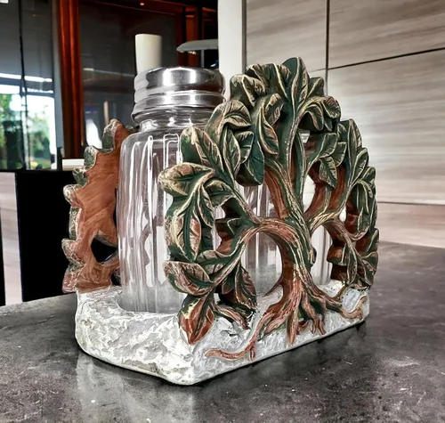Miniatura 2 de Tree of Life - Juego de salero y pimentero, soporte y dos cocteleras de vidrio con tapas de acero inoxidable, decorativo, moderno, rústico, celta
