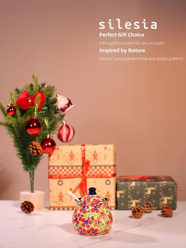Miniatura 7 de Silesia Azucarero hecho a mano con tapa y cuchara, jarra de azúcar de cerámica pintada a mano de 9 onzas para el hogar en caja de regalo, decoración