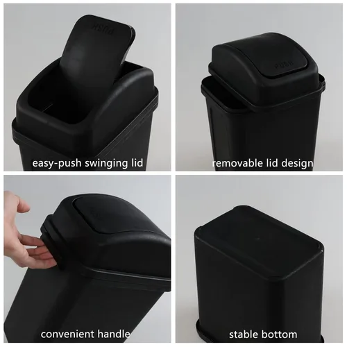 Miniatura 2 de Paquete de 4 cubos de basura pequeños de 7 L con tapa giratoria, cubo de basura de plástico negro