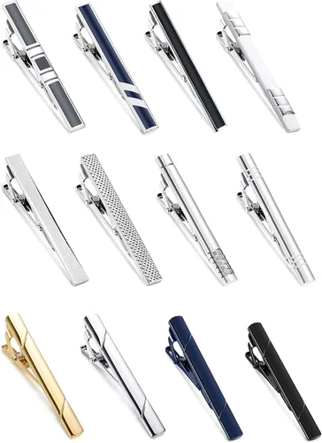 Miniatura 2 de Jstyle Juego de 12 clips de corbata para hombre, juego de clips de barra de corbata clásicos para corbatas regulares, clips de pellizco, clips