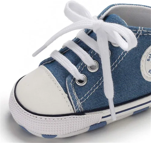Miniatura 6 de Meckior - Zapatos deportivos de lona para bebé, con suela suave y caña alta, para sus primeros pasos y estar en la cuna