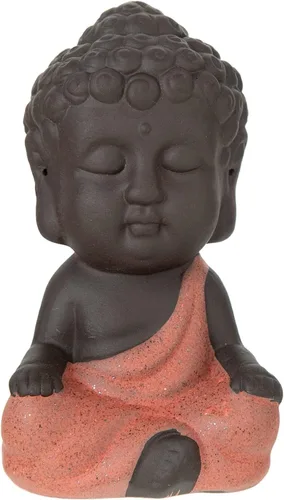 FENGSHUI-CAISHEN Estatua de Little Buddha, figura de Buda bebé, arcilla hecha a mano para meditar decoración de escritorio zen para interiores Rojo