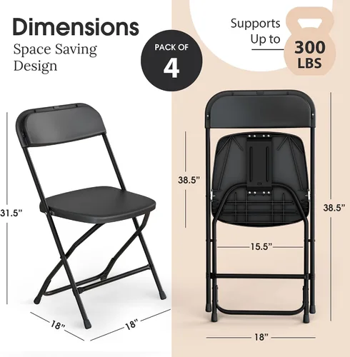 Miniatura 2 de 4 UNIDADES Silla plegable de plástico blanca Plegable y apilable Capacidad de 350 libras, estructura de acero, asientos para interiores