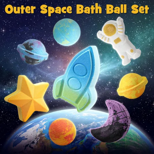 Miniatura 5 de Toylink Bombas de baño espaciales para niños con sorpresa en el interior, paquete de 8 bombas de baño de galaxia con juguetes espaciales para niños