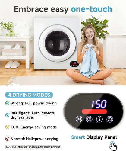 Miniatura 4 de Feelfunn - Secadora de ropa portátil de 3.5 pies cúbicos - Secadora de ropa de 1500 W con tambor de acero inoxidable, carga frontal, panel táctil