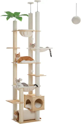 Miniatura 19 de PEQULTI - Árbol para gatos de 53 pulgadas para interiores, condominio grande, postes de rascado de sisal, hamaca y percha, diseño de cactus fresco