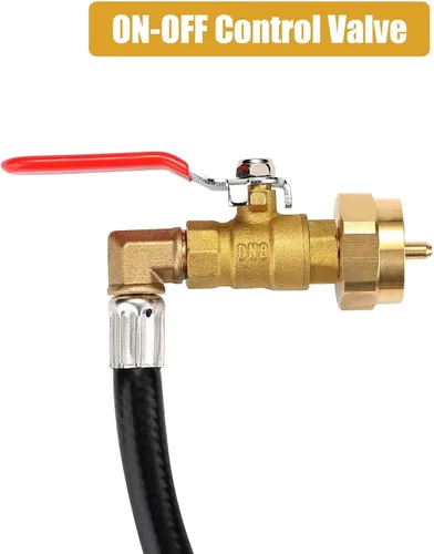 Miniatura 7 de WADEO Manguera adaptadora de recambio de propano – Manguera de extensión de 48 pulgadas con válvula de control de encendido/apagado, incluye 2 tapas