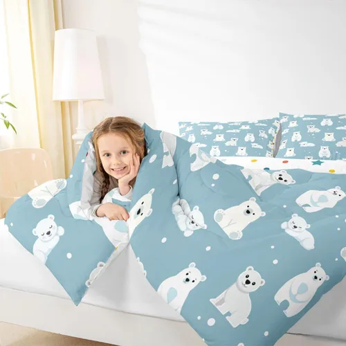 Miniatura 6 de Erosebridal Juego de ropa de cama de oso polar, tamaño individual, juego de edredón de oso blanco con patrón de animales, edredón de microfibra Oso