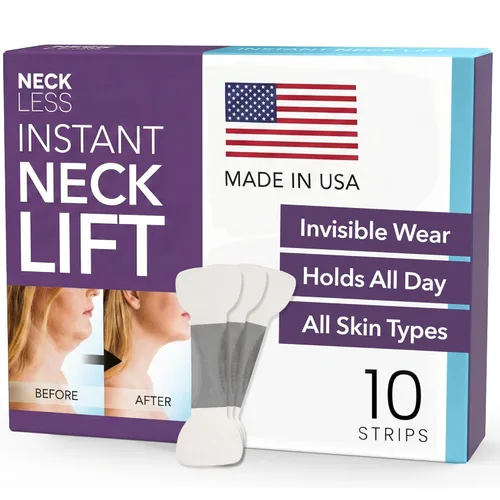 NECK LESS Tiras profesionales de estiramiento facial – Cinta instantánea de elevación de mandíbula y cuello | Solución de grado médico, invisible,