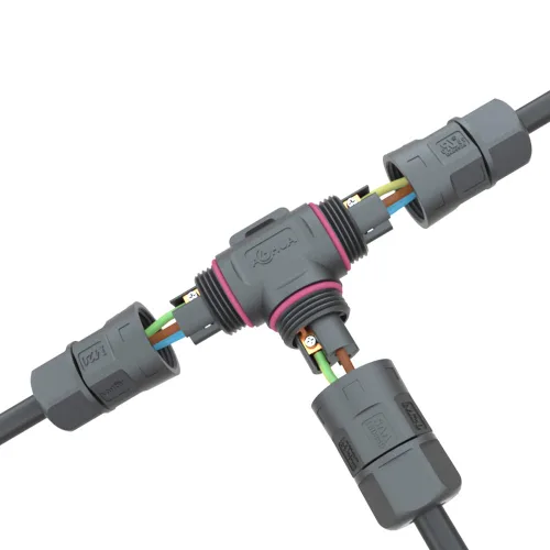 Miniatura 7 de AOHUA Caja de conexiones de 3 vías, conector M20 de 2 pines, 500 V/20 A, conector de cable eléctrico impermeable en forma de T IP68 para cable
