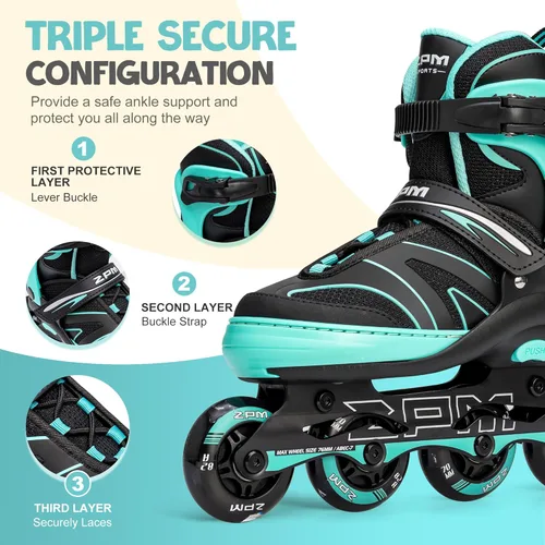Miniatura 2 de 2PM SPORTS Patines en línea ajustables para niños de 4 a 12 años, patines en línea juveniles para niñas y niños de 5 a 8 a 12 años con ruedas de luz
