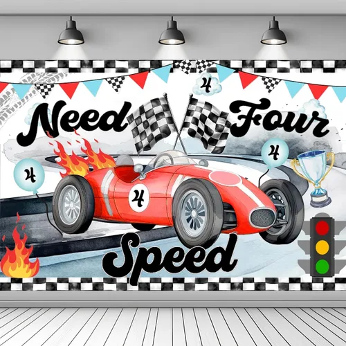 Miniatura 6 de Telón de fondo rápido de un cumpleaños, decoración de primer cumpleaños de coche de carreras, suministros de pancarta de fiesta de primer