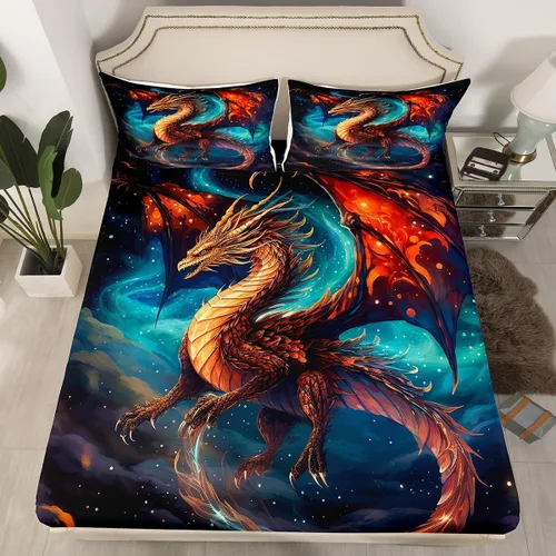 Miniatura 18 de Erosebridal Monster Bedding - Juego de sábanas de tamaño individual con diseño de dragón mágico para niños y hombres, juego de cama ajustable