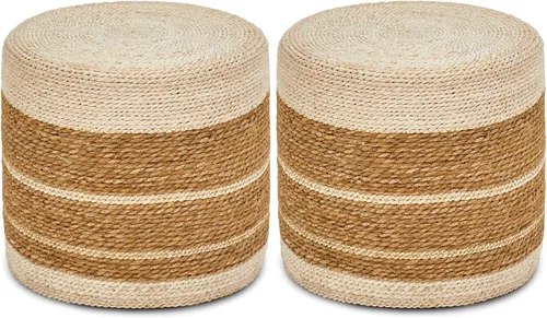 Miniatura 7 de Wimarsbon 2 puf otomanos, taburete de hierba marina natural, otomana redonda tejida a mano, asiento decorativo bohemio, puf trenzado de yute, Trenza