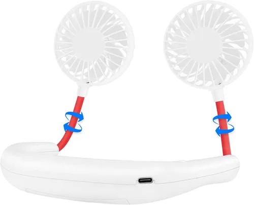 Miniatura 9 de Ventilador portátil para el cuello de mano libre, USB, cuelga del cuello, rotación libre de 360 grados, ventilador de refrigeración personal de Azul