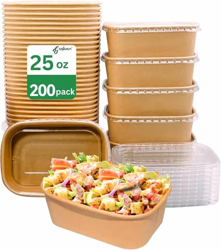 Miniatura 11 de Recipiente desechable de 17 onzas con tapas, 50 juegos de tazones de papel para acai compostables para fideos de sopa, aptos para microondas