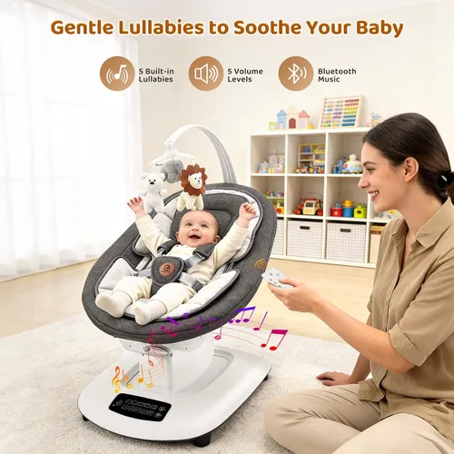 Miniatura 5 de Columpio para bebé, columpios de bebé multimovimiento para bebés y niños pequeños, habilitado con 5 movimientos únicos y 5 velocidades, asiento