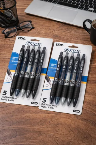 Bolígrafos retráctiles, tinta negra y azul, punta de 0.039 pulgadas, varios colores, paquete de 5 pulgadas