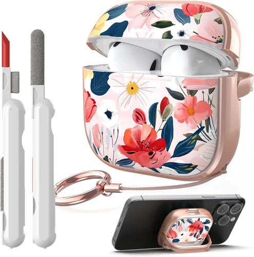 Miniatura 20 de TATOFY Funda con cerradura para estuche de Airpods Pro, funda rígida de flores para iPod Pro para mujeres y niñas con soporte para teléfono y kit