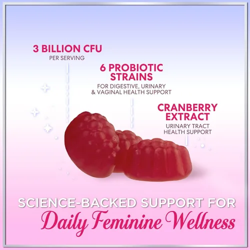 Miniatura 3 de Gomitas probióticas para mujeres con arándano rojo - 6 cepas premium para el equilibrio del pH, salud digestiva, apoyo vaginal e inmunológico, 3 mil