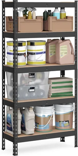 SONGMICS Estantes de almacenamiento de 5 niveles, almacenamiento de garaje, montaje sin tornillos, unidad de estantería ajustable, 11.8 x 29.5 x