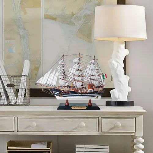 Miniatura 6 de SAILINGSTORY - Modelo de madera Amerigo Vespucci 1/300 escala réplica modelo de barco de vela decoración