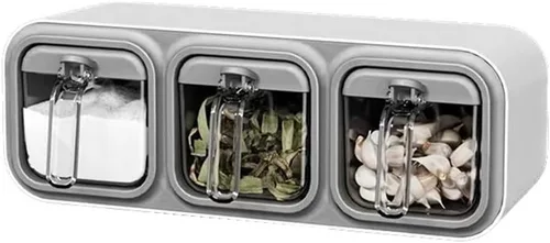 Miniatura 9 de Tarros de especias montados en la pared,Caja de condimentos autoadhesiva con cuchara,Botella dispensadora de condimentos múltiples (blanco 3 piezas)