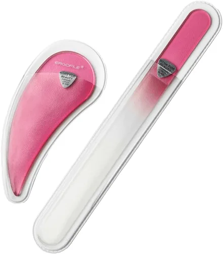 Juego de limas de uñas de vidrio de Bona Fide Beauty - Archivo Ergo - Herramientas premium de cuidado de uñas, vidrio checo genuino (Rosa)