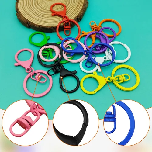 Miniatura 4 de 30 llaveros con cierre de langosta para hacer joyas, coloridos clips de gatillo giratorios de metal con cierres giratorios, clips de gancho, anillo