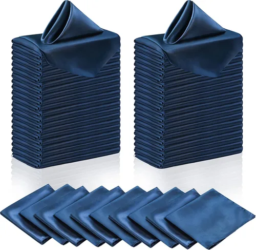 Miniatura 11 de Manyshofu 50 servilletas de satén color azul bebé, servilletas de tela de 12 x 12 pulgadas, juego de servilletas cuadradas de tela de satén
