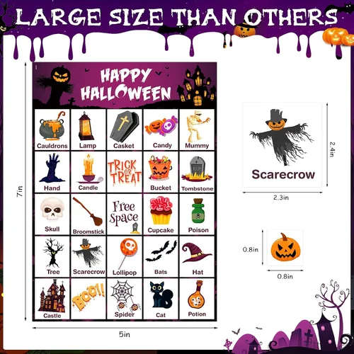 Miniatura 6 de V-Opitos Tarjeta de juego de bingo de Halloween para niños y adultos, 36 jugadores, juego de Halloween para familia/aula escolar, grupo grande