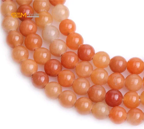 Miniatura 5 de GEM-Inside - Cuentas redondas de jade de aventurina naranja natural de 0.315 pulgadas (0.315 in), cuentas de agujero grande para hacer joyas, Jade