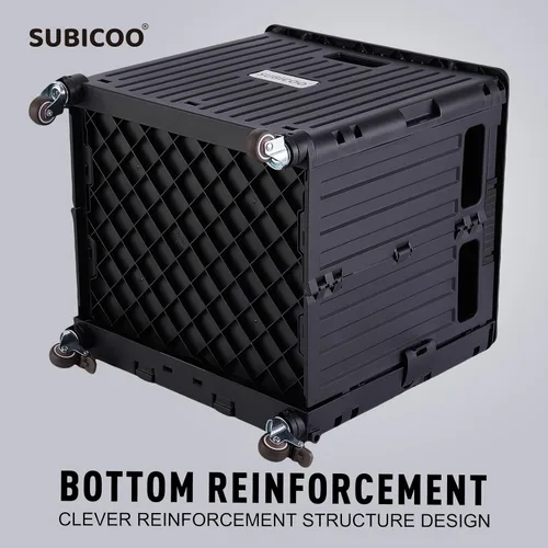 Miniatura 9 de SUBICOO Carrito utilitario plegable portátil con ruedas, carrito de compras, caja de herramientas plegable, con tapa, en 4 ruedas giratorias