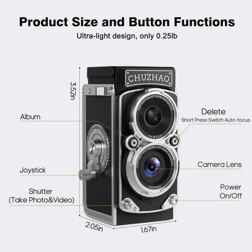 Miniatura 6 de Cámara digital vintage mini de CHUZHAO, cámara portátil estilo TLR retro de apuntar y disparar, cámara compacta pequeña de bolsillo 1080P FHD