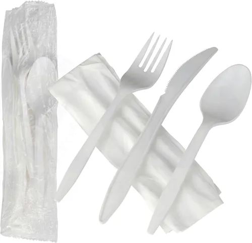 MT Products Cubiertos envueltos individualmente de plástico, juego de cubiertos desechables, paquete de 50 unidades