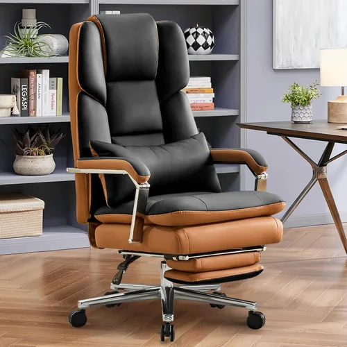 Miniatura 10 de Furniliving Silla de oficina grande y alta con reposapiés, silla de oficina ejecutiva de piel sintética con respaldo alto y soporte lumbar