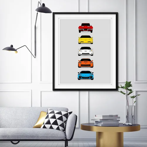 Miniatura 4 de Custom Car Posters Póster hecho a mano compatible con Chevy Corvette Z06 Generations e impresión de Chevrolet Corvette C2 C5 C6 C7 C8 Z15 Multi