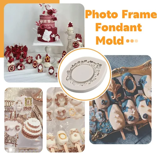 Miniatura 4 de Sijiangmold Juego de 4 marcos de fotos para fondant, molde de silicona, estilo barroco, para decoración de cupcakes, decoración de pasteles
