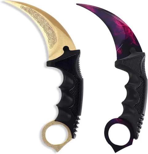 Miniatura 9 de 2 Piezas Cuchillo Karambit Hoja Fija Herramienta Táctica de Camping, Cuchillo de Caza al Aire Libre con Funda y Cordón, Adecuado para Senderismo