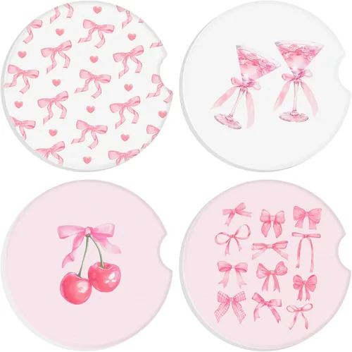 Miniatura 11 de Boao 4 piezas de posavasos florales para portavasos de coche para el día de San Valentín, posavasos de cerámica de 2.56" con base antideslizante