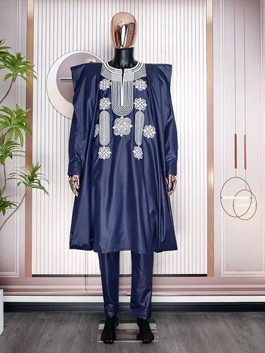 Miniatura 2 de HD Ropa africana para hombre, ropa Agbada, camisas y pantalones bordados, 3 piezas