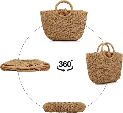 Miniatura 4 de Bolso de playa de verano para mujer, bolso de paja con asa superior, gran capacidad, bolso de viaje tejido a mano, bolso de paja grande