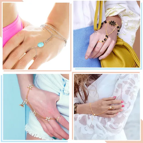 Miniatura 7 de Juego de 8 piezas de cadena de mano pulsera de cristal pulsera de diamantes de imitación pulsera de dedo esclavo cadena de mariposa anillo