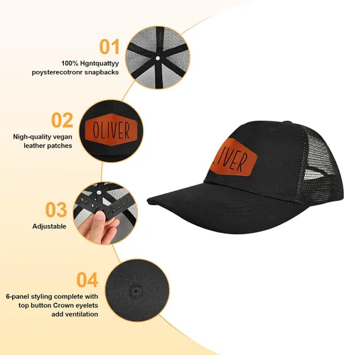 Miniatura 3 de Gorra de béisbol con nombre personalizado, regalos personalizados, con parche de cuero, gorro de camionero para niños y niñas de 0 a 3 años